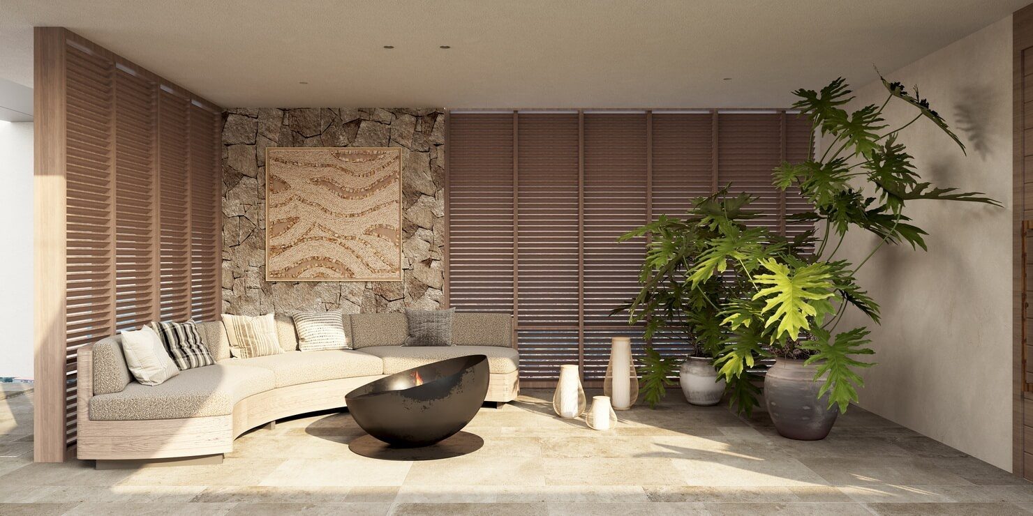 The Crest Residences — living room with curved sofa