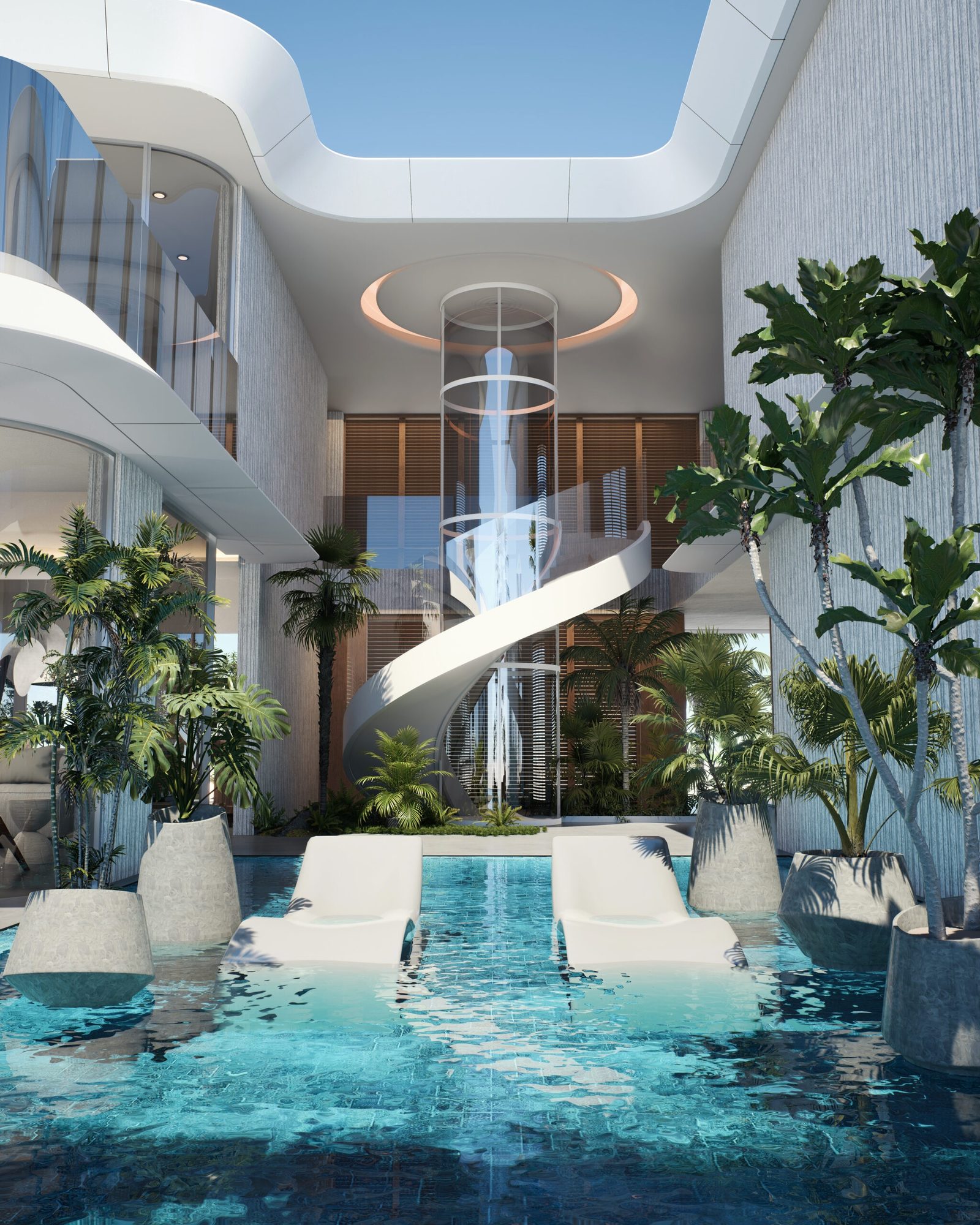 The Crest Residences — villa atrium with water feature