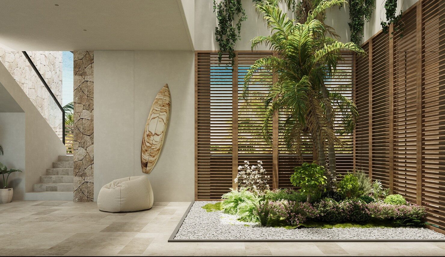 The Crest Residences — inner garden courtyard with timber screens